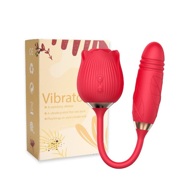 Ruža multifunkcionalni vibrator sa usisavanjem i penetrirajućim dodatkom
