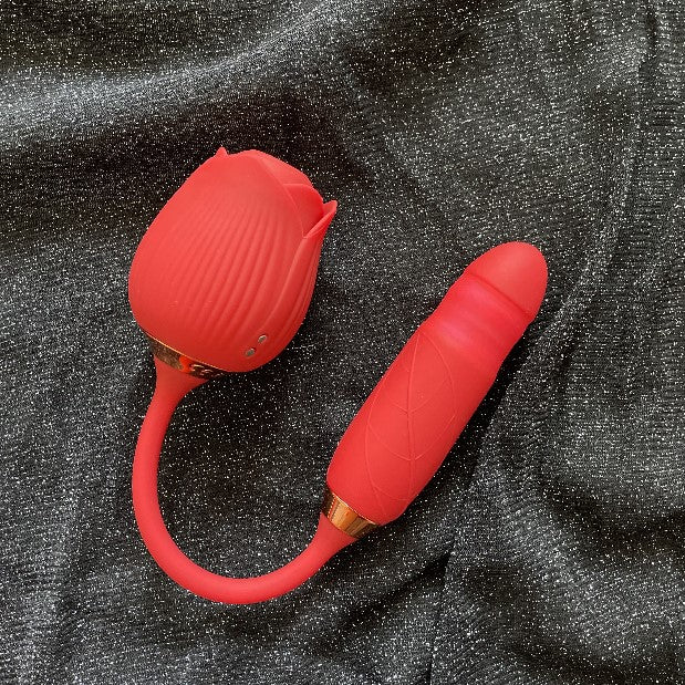 Ruža multifunkcionalni vibrator sa usisavanjem i penetrirajućim dodatkom