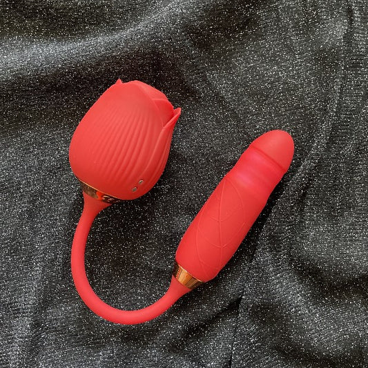 Ruža multifunkcionalni vibrator sa usisavanjem i penetrirajućim dodatkom