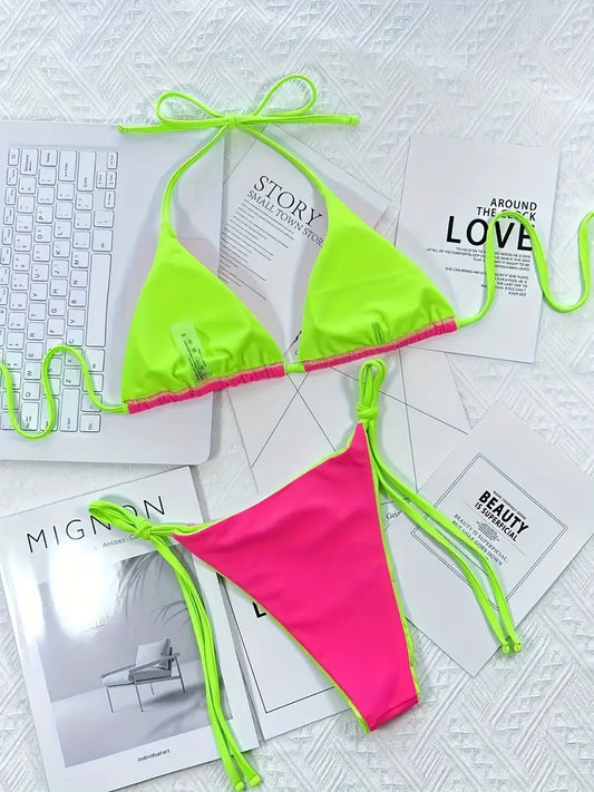 Bikini pink green S